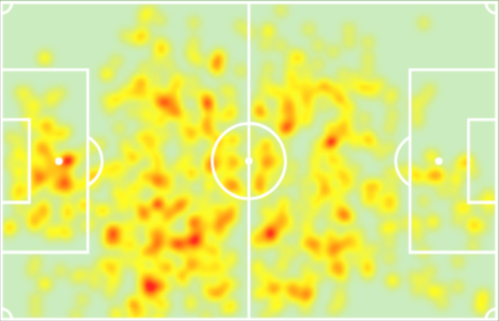 Heatmap stagionale (2022/23) di McTominay al Manchester United