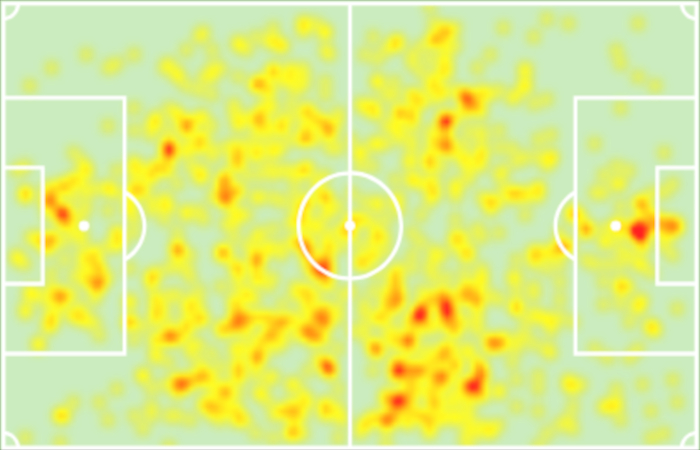 Heatmap stagionale (2023/24) di McTominay al Manchester United